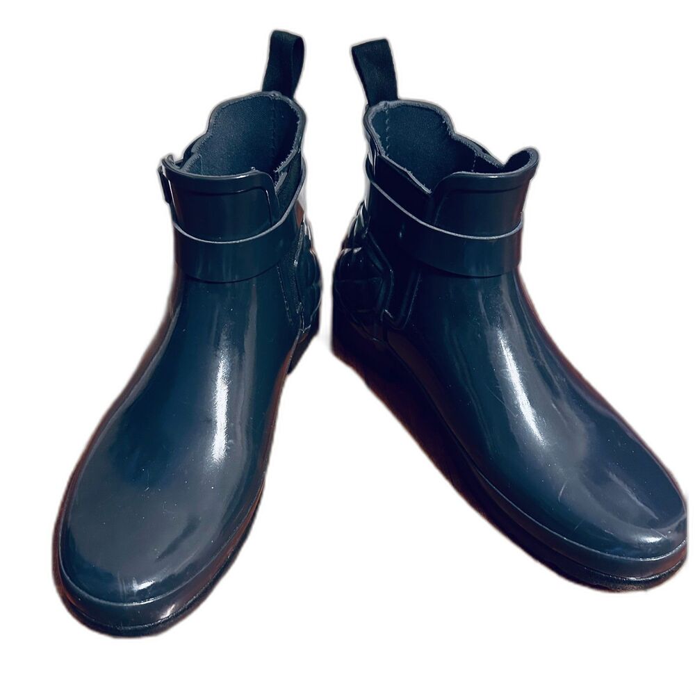 Hunter Original Chelsea Glossy Rubber Refined Quilted Slim Fit Rain Boots US-8